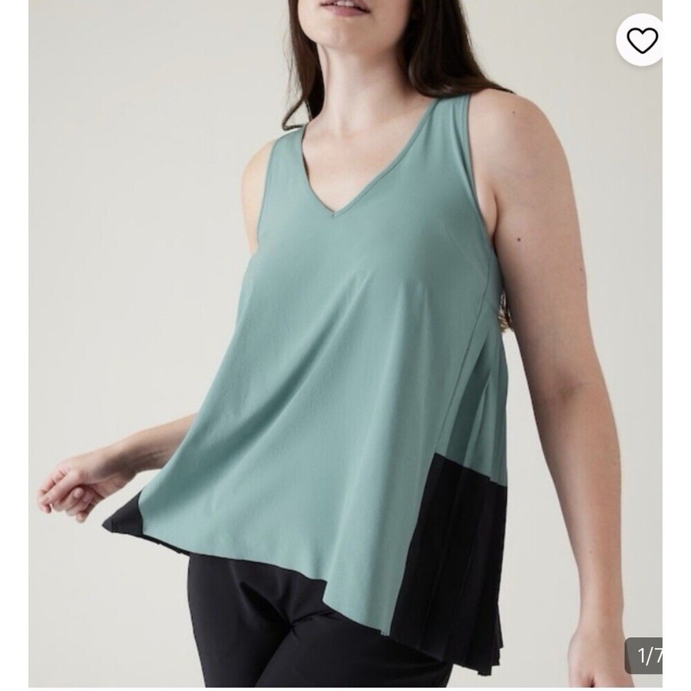Athleta Swing Forward Tank Pleated Teal & Black V Neck Sleeveless Sz XS Petite